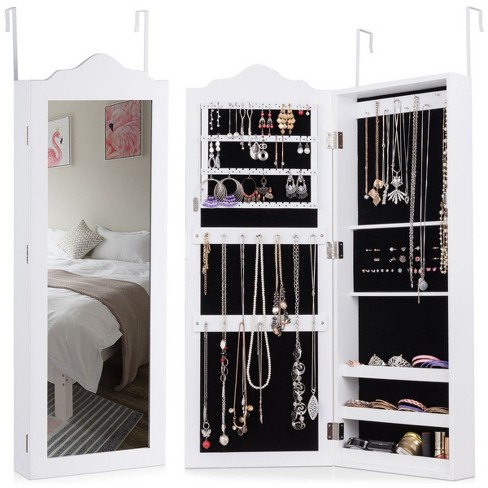 Costway Wall Mounted Mirrored Jewelry Cabinet Storage Organizer Home :  Target