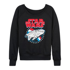 Women's - Star Wars - Millennium Falcon Americana-Women's French Terry Pullover Sweatshirt Lightweight French Terry Wide Neck Long Sleeve Shirt - 1 of 4