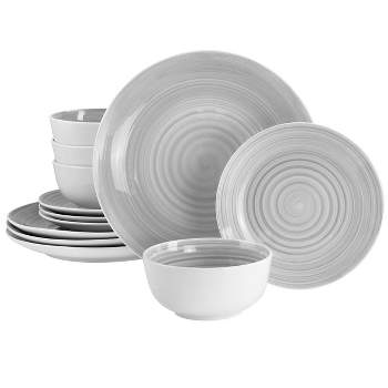 Hometrends Crenshaw 12 Piece Fine Ceramic Dinnerware Set in Grey Swirl