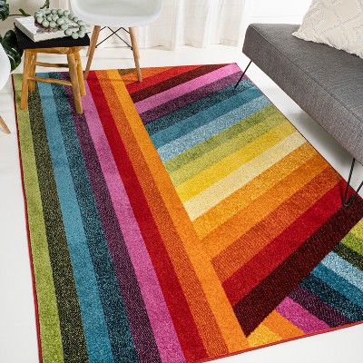 JONATHAN Y Retro Rainbow Contemporary Stripe Multi Area Rug