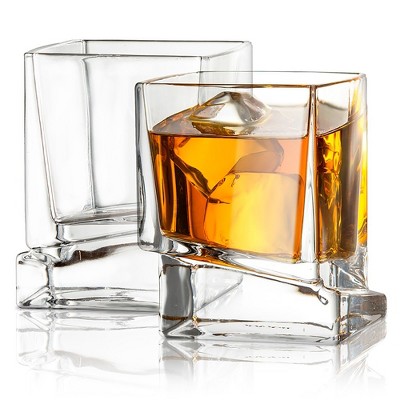 JoyJolt Carre 10oz Clear Square Whiskey Glass Set