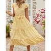 Women's Summer Casual Dresses Cap Ruffle Sleeveless V Neck Smocked Flowy Beach Sundress Belted Tiered Boho Maxi Dress - 2 of 4