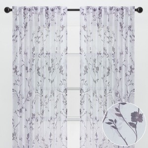 Chanasya 2pk Floral Textured Sheer Window Curtain Panels - Set of 2 - 1 of 4