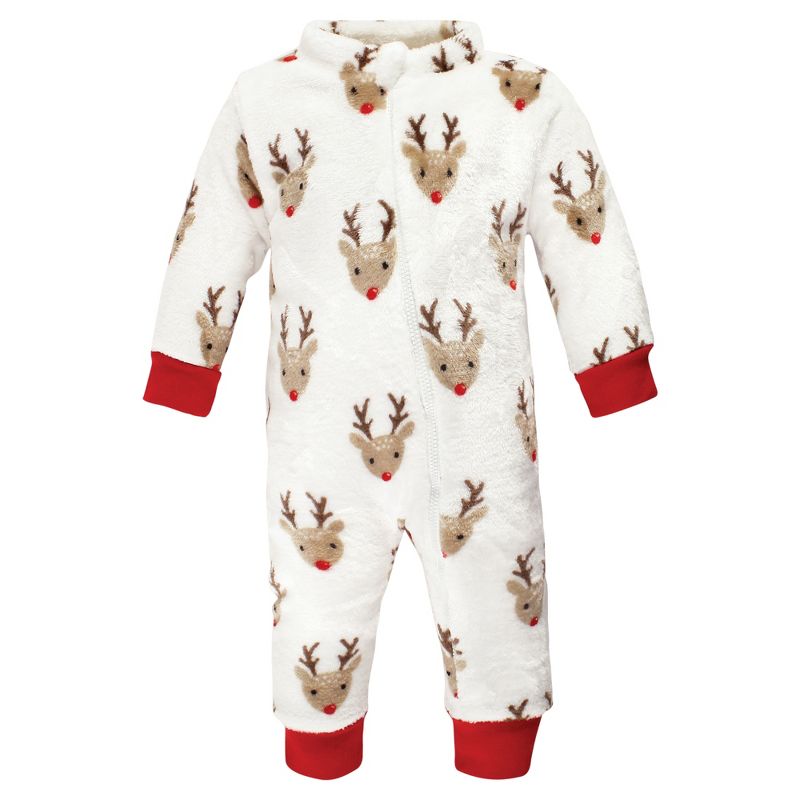 Hudson Baby Unisex Baby Plush Jumpsuits, Red Rudolph, 3 of 5