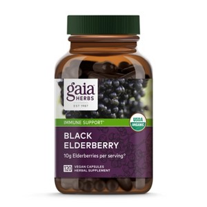 Gaia Herbs Black Elderberry - Daily Immune - With Black Elderberries & Acerola Fruit for Antioxidant Support* - 120 Vegan Capsules (60-Day Supply) - 1 of 4