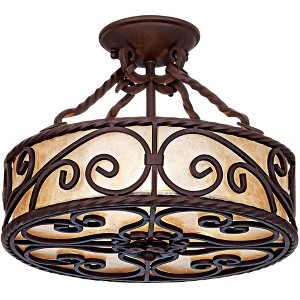 John Timberland Natural Mica Rustic Ceiling Light Semi Flush Mount Fixture 15" Wide Deep Walnut Scroll 3-Light Drum Shade for Bedroom Living Room Home - 1 of 4