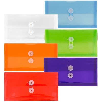 JAM Paper 5 1/4'' x 10'' 6pk Plastic Envelopes with Button and String Tie Closure - Multicolor