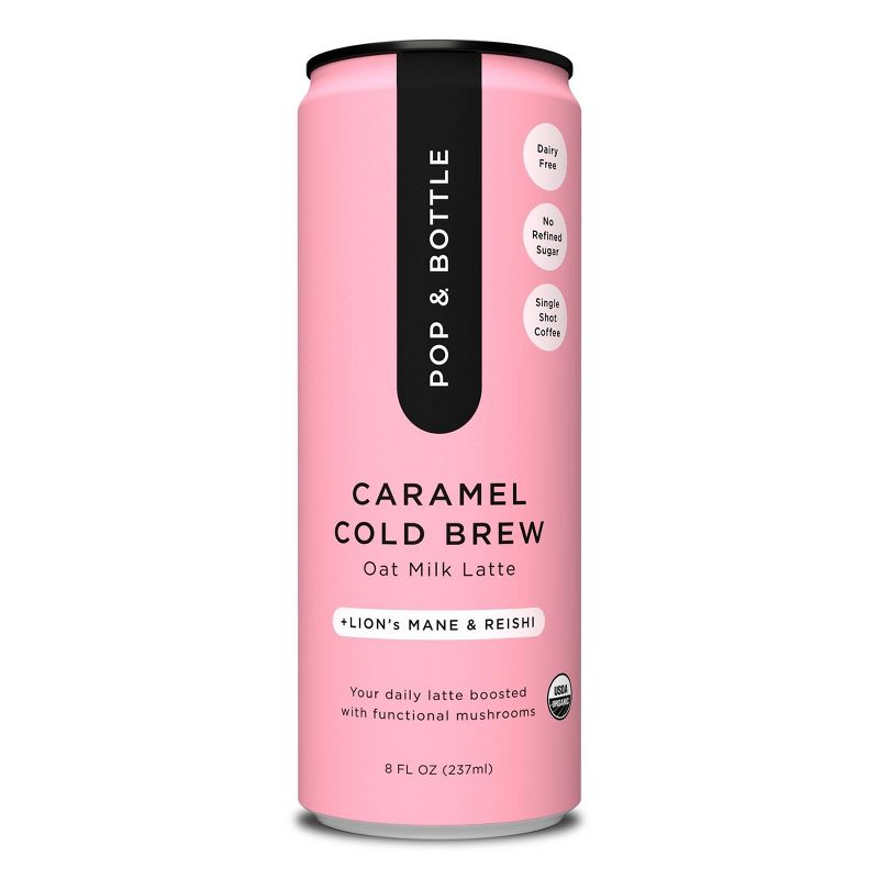 Pop &#38; Bottle Caramel Cold Brew Oat Milk Latte with functional boost from Reishi and Lion&#39;s Mane - 8 fl oz Can, 1 of 13