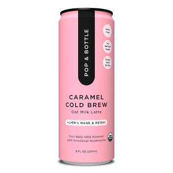 Pop & Bottle Caramel Cold Brew Oat Milk Latte with functional boost from Reishi and Lion's Mane - 8 fl oz Can