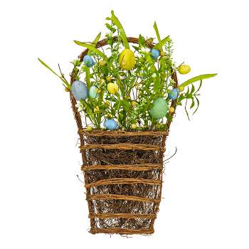 18" Artificial Spring Flowers and Eggs Wall Basket - National Tree Company