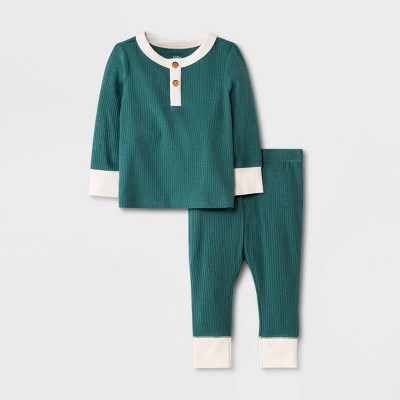 Image of Baby Boys' 2pc Henley Rib Top & Bottom Set - Cat & Jack™ Green 3-6M
