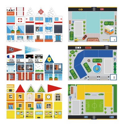 PICASSO-TILES 80 PC School, Hospital, Police Station,  3-in-1, Magnetic Tiles, Building Blocks, STEM Toys for Kids 3+