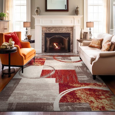 Rust and Ivory Abstract Geometric 8' x 10' Area Rug