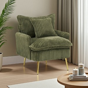 30.3" Corduroy Single Chair with Solid Wood Frame and Gold Metal Legs - 1 of 4