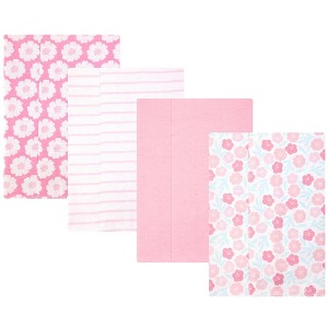 Hudson Baby Infant Girls Cotton Flannel Burp Cloths 4-Pack, Pink Daisies, One Size - 1 of 4