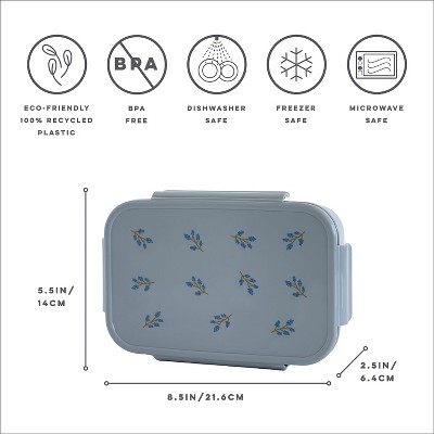 Blueberry Blue Recycled Plastic Bento Box with Floral Print