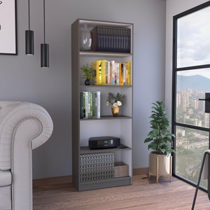 SEVOBAL Utility Storage Cabinets Modern 4 Tier Bookcase with Spacious Shelving and Lower Storage for Living Room, Gray, 11.7"*24.7"*71.1" - 1 of 4