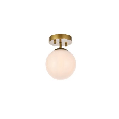 Brass and Frosted White Round Glass Sconce