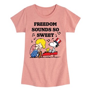 Girls' - Peanuts - Freedom Sounds So Sweet Fitted Short Sleeve Graphic T-Shirt - 1 of 4
