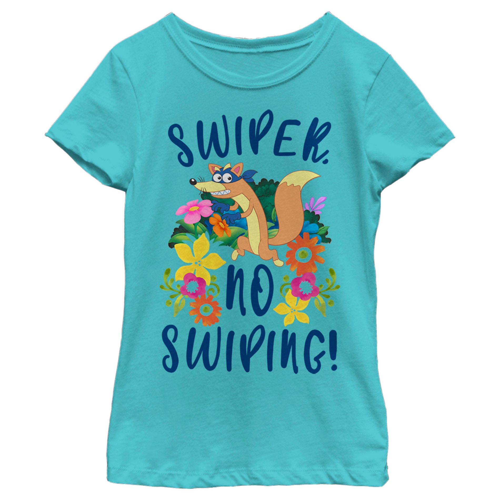 Girl's Dora the Explorer Floral Swiper the Fox  T-Shirt - Tahiti Blue - X Large