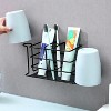 LunaLulinlk Toothbrush Holder Rack with Mouthwash Cup Holder Slots, Toothbrush Toothpaste Holder Wall-Mounted Drill Free Storage Rack Black - 2 of 4
