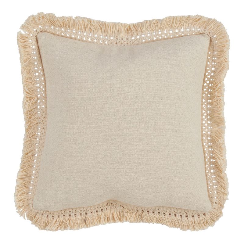 Saro Lifestyle Cotton Fringe Lace Applique Pillow - Down Filled, 18" Square, Ivory, 2 of 5