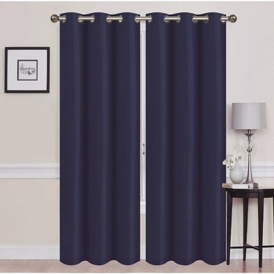 Solid Blackout Thermal Grommet Curtain Panels With Foam Backing (Set of 2 38" x 84" Navy Blue)