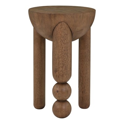 Cognac Brown Round Rubberwood Accent Table