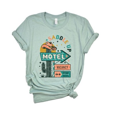 Simply Sage Market Women's Saddle Up Motel Distressed Short Sleeve Graphic Tee