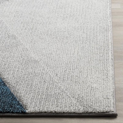 Mid-Century Modern Gray and Teal Hand-Knotted Synthetic Runner Rug, 2'3" x 14'