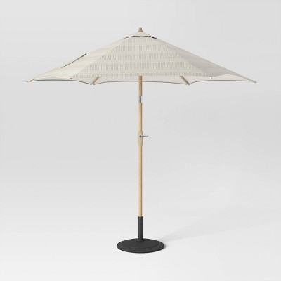 9' DuraSeason Fabric™ Patio Market Umbrella Geo Stripe Neutral - Light Wood Pole - Threshold™