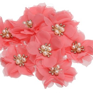 Unique Bargains Rhinestone Pearl Chiffon Flower for DIY Craft Wedding Party 10 Pcs - 1 of 4