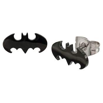 Women's DC Comics Batman Logo Cut Out Stainless Steel Stud Earrings - Black