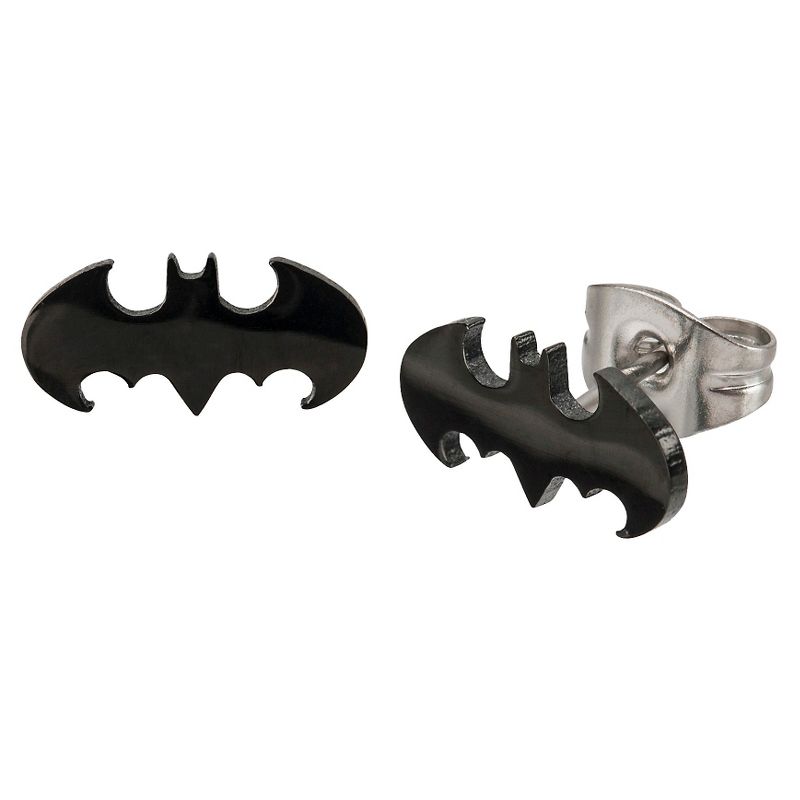Women's DC Comics Batman Logo Cut Out Stainless Steel Stud Earrings - Black, 1 of 3