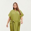 Anna-Kaci Lounge Women's Pleated Midi Dress with Soft Flowing Texture, Relaxed Drop-Shoulder Sleeves and Adjustable Fabric Tie Waist Belt - 4 of 4