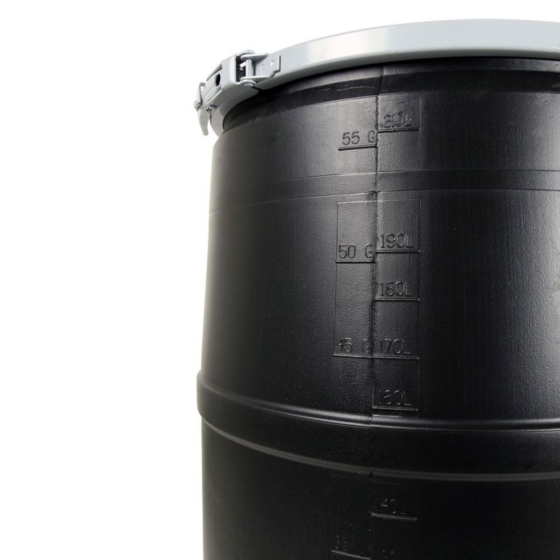 Hydrofarm Active Aqua DRM58T 55 Gallon Drum Hydroponic Reservoir with Pre-Drilled Holes Cover Lid and Bolt Ring Closure, Black, 2 of 6