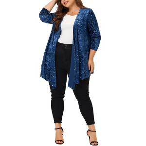 Agnes Orinda Women's Plus Size Elegant 3/4 Sleeve Star Print Shrug Cardigan - 1 of 4