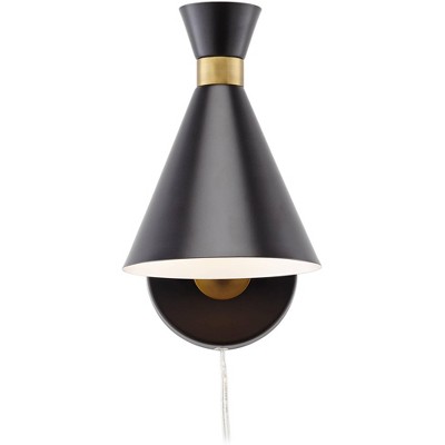 Venice Matte Black and Antique Brass Adjustable Cone Wall Lamp