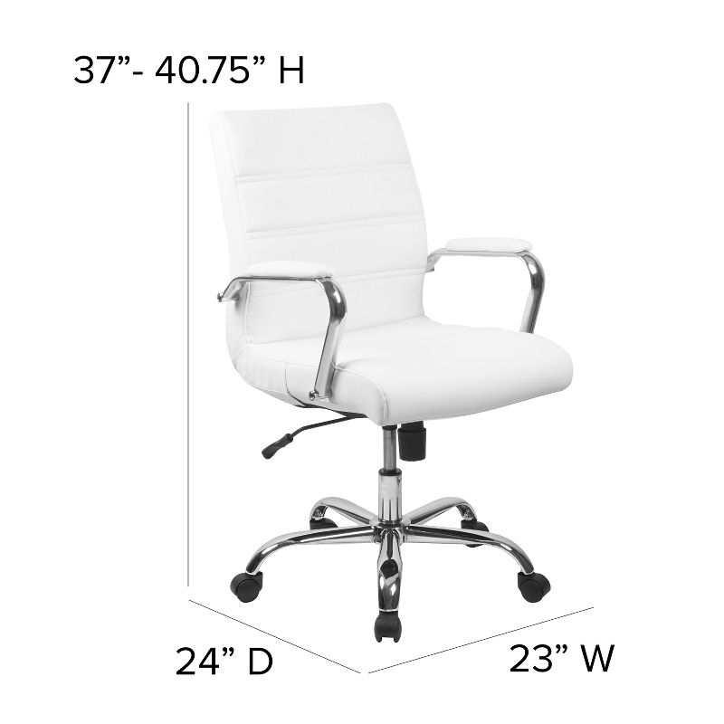 Flash Furniture Whitney Mid-Back White LeatherSoft Executive Swivel Office Chair with Chrome Frame and Arms - Set of 4, 4 of 11