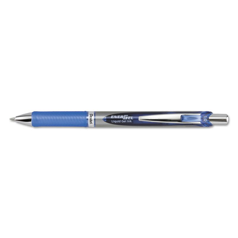 Pentel EnerGel RTX Retractable Liquid Gel Pen 1 mm Black/Gray Barrel Blue Ink BL80C, 1 of 3