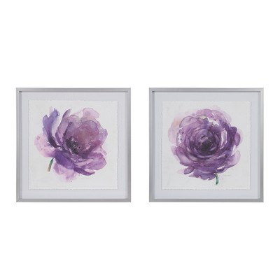 (Set of 2) 25" Square Purple Ladies Rose Decorative Wall Art Frame Purple