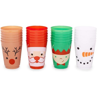 24 Pack 16 oz Christmas Plastic Cups, Reusable Tumblers in Santa, Snowman, Reindeer & Elves for Holiday Party Supplies
