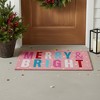 HomeRoots 17" X 29" Pink Blue And White Christmas Merry and Bright Outdoor Coir Door Mat - 2 of 4