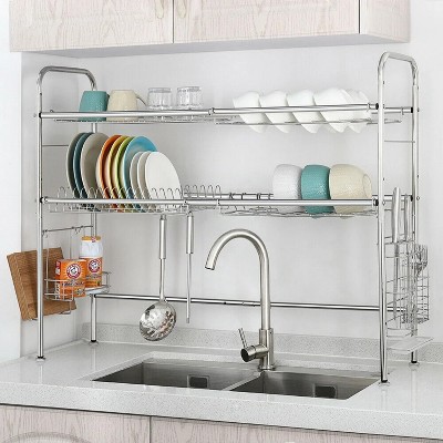 LunaLulinlk Over Sink Dish Drying Rack 2-Tier Large Capacity Dish Rack Bowl Shelf Steel
