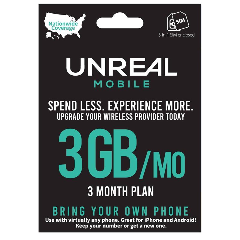 UNREAL Mobile SIM Kit 3-Month 3GB - Black, 1 of 7