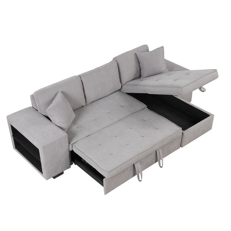 104" Pull Out Sleeper Sofa, Reversible L-Shape Sectional Couch with Storage Chaise and 2 Stools-ModernLuxe, 2 of 13