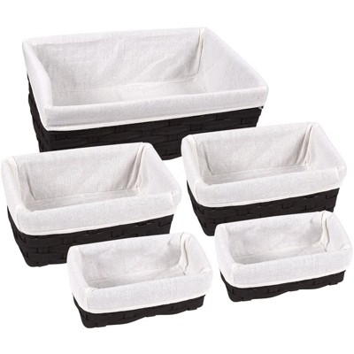 Juvale Wicker Nesting Baskets with Liners, Black Storage Organizers for Shelves (5 Piece Set)