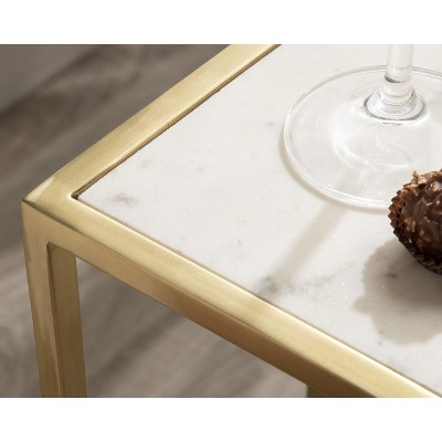 Jaspur Gold Finish Square Metal and Marble Accent Table