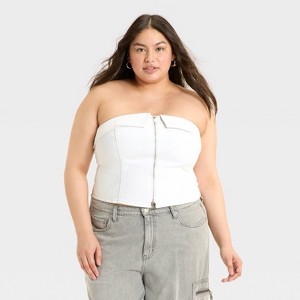 Women's Zip-Front Denim Tube Top - Wild Fable™ - 1 of 3