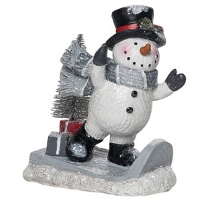 Transpac Resin 5.5 in. Multicolored Christmas Sledding Snowman Figurine - 1 of 2